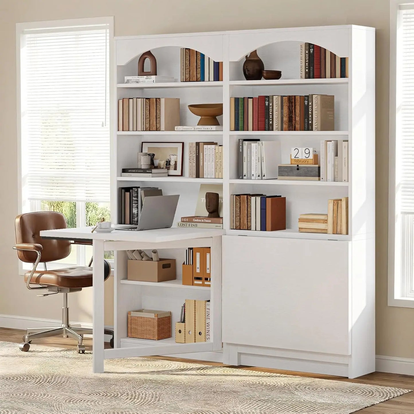 6-Tier Bookshelf with Folding Table, 72.8” Tall Open Storage Bookcase, Large Storage Capacity, Modern Display Shelf, Customized