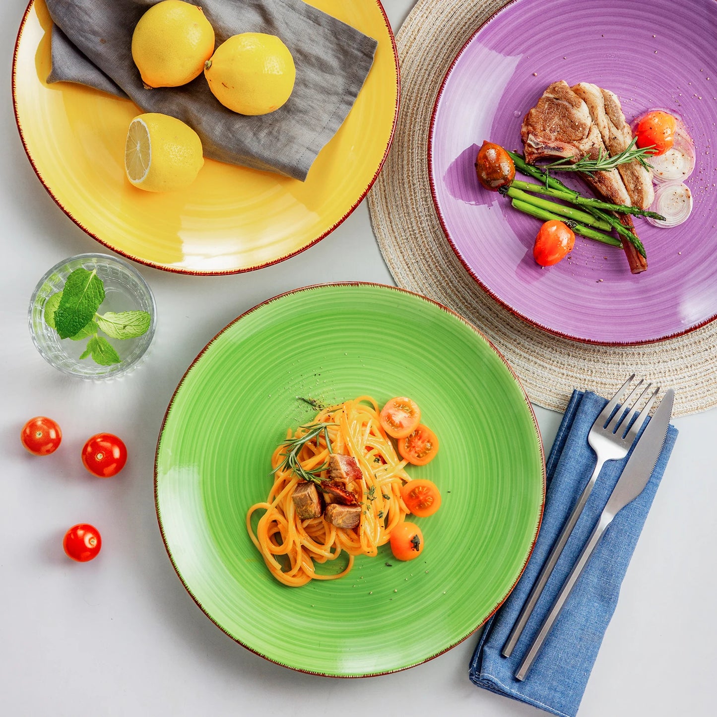 vancasso 6/12 Piece Multicolour 10.4 inch Dinner Plate Set Handpainted in Rustic Look 26.5cm Serving Plate for Salad/Cake/Pasta