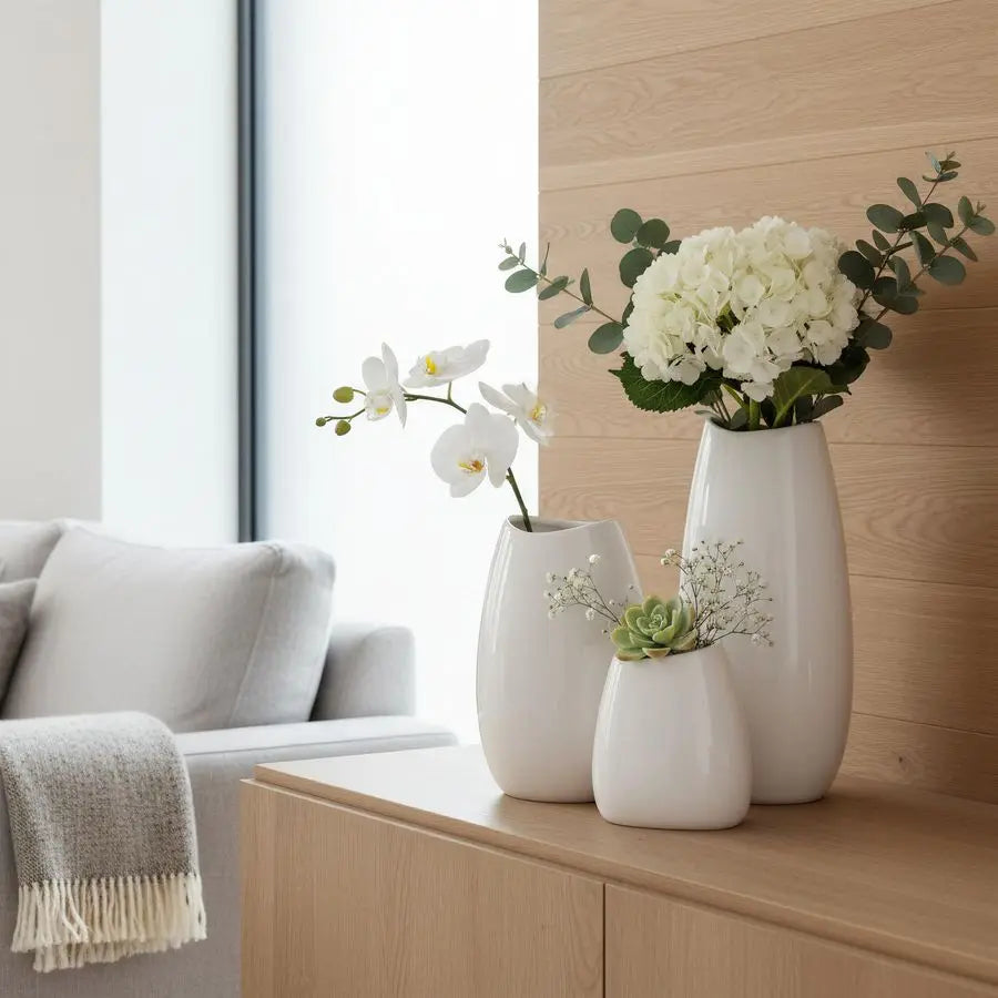 Ceramic Vase Set of 3 White Flower Vase for Home Decor, Modern Decorative Vases for Flowers Ideal Shelf Decor Table Living Room