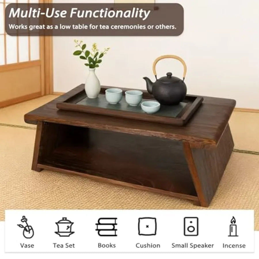 Japanese Low Floor Table Folding Coffee Tables22''x13.5'' Paulownia Wood Tables Tatami Tables Meditation Table Altar with Stora
