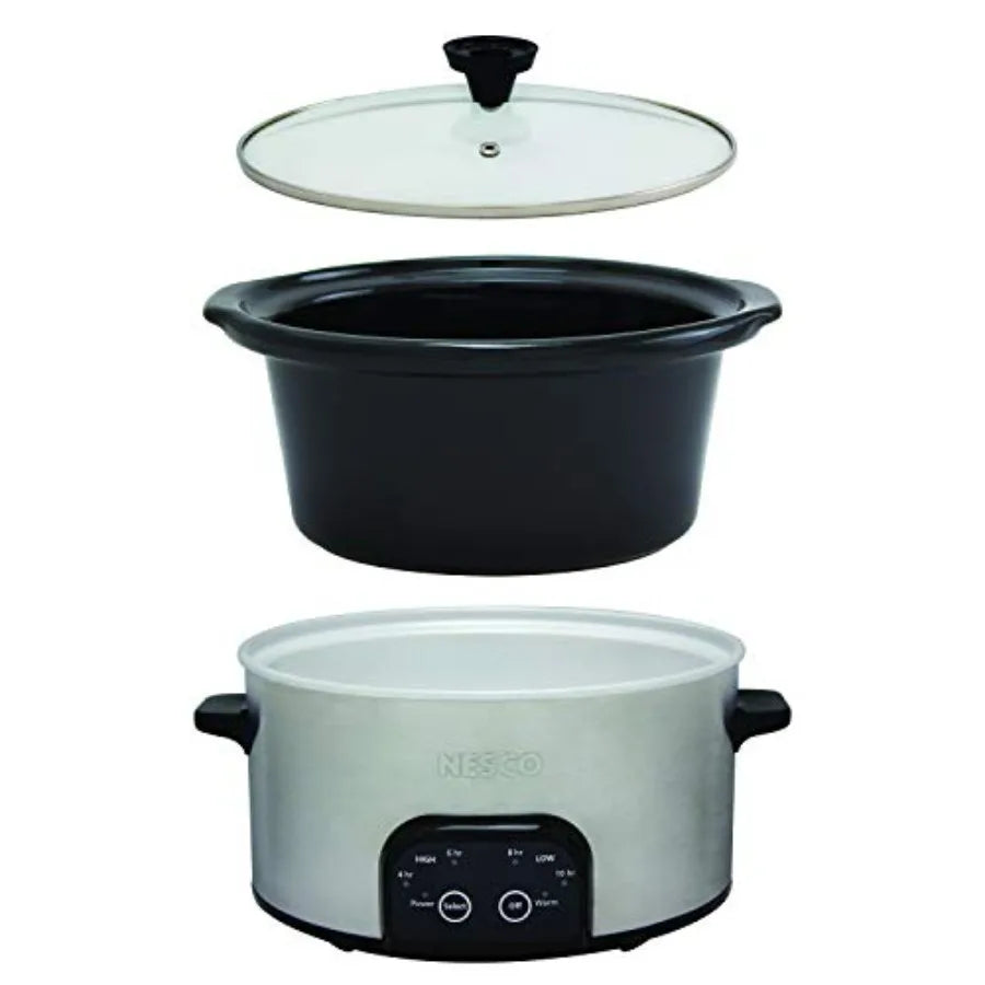 DSC-6-25 Digital Slow Cooker 6 Quart Silver Ideal for Busy Weeknights and Meal Prepping Features Precise Temperature Control En