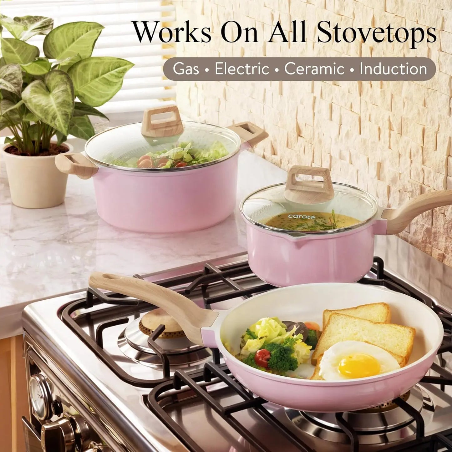 Ceramic Cookware Set, 14 PCS Pots and Pans Set Non Stick, Pot and Pan Set with Frying pan, Induction Ready Cooking Set for Kitch