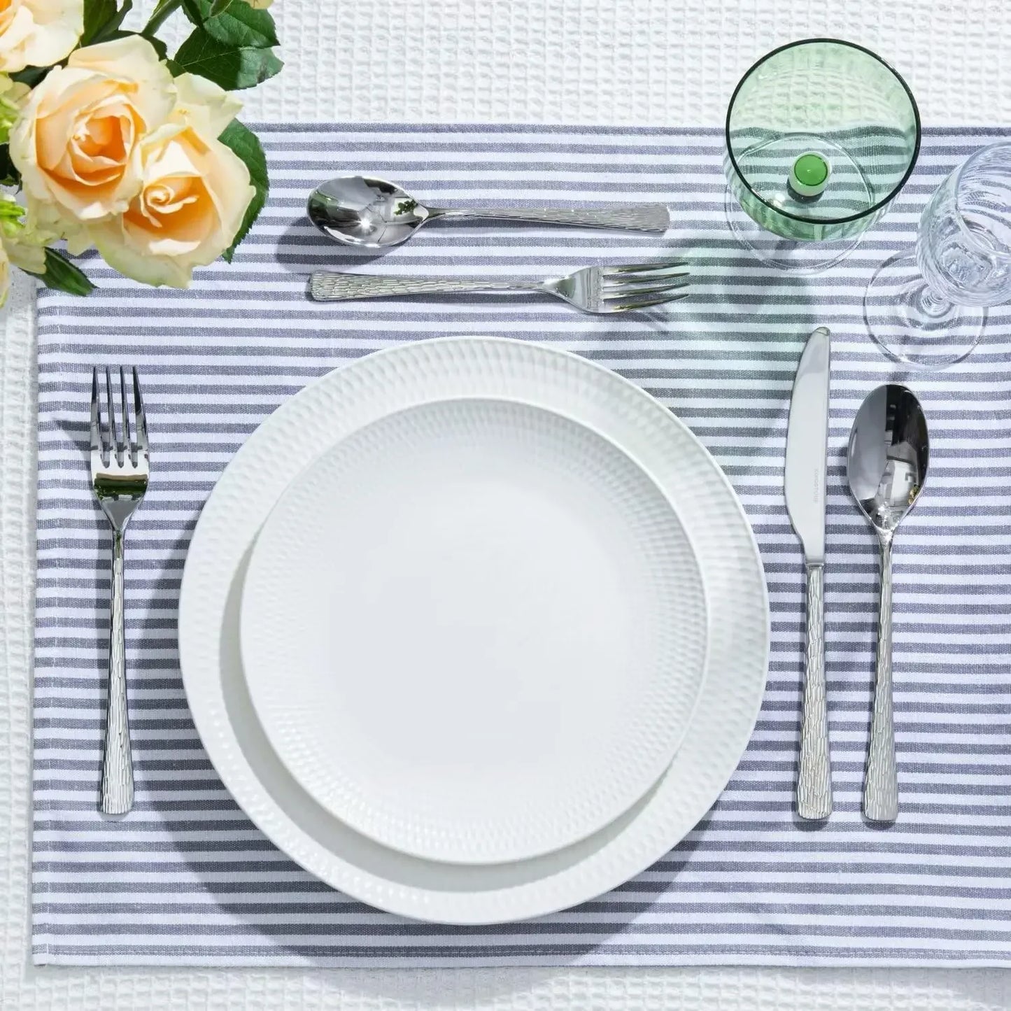 Hammered Silverware Set, Flatware Set with Serving Utensils, 18/10 Stainless Steel Premium Cutlery with Unique Ripple Handles De