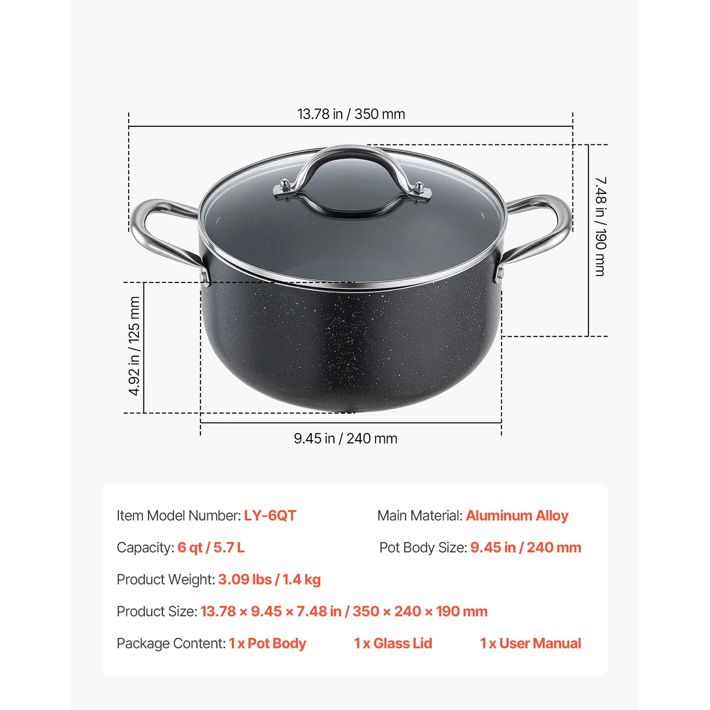 SucceBuy Aluminum Stock Pot Nonstick Ceramic Coated with Glass Lid Compatible with Gas Stoves Induction Cooktops Electric Stoves
