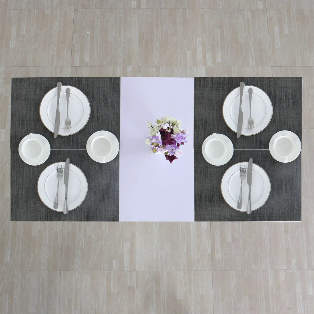 Heat Resistant Non-Skid Removable Pvc Table Mats Woven Placemats Dark Gray 6Pcs