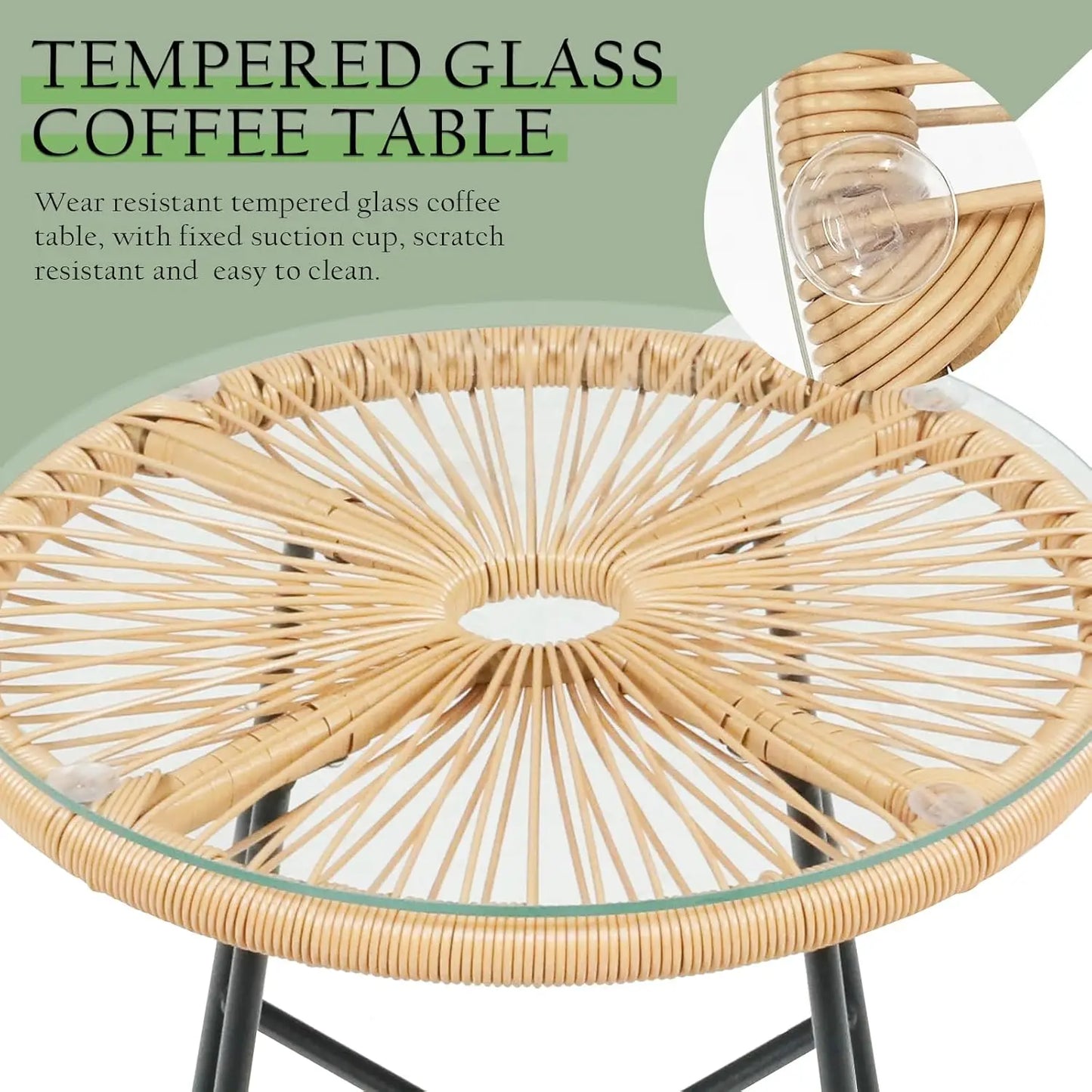 3 Piece Rocking Chair Set Outdoor Wicker Rattan Thickened Cushion Patio Conversation Bistro Balcony Garden, Customized