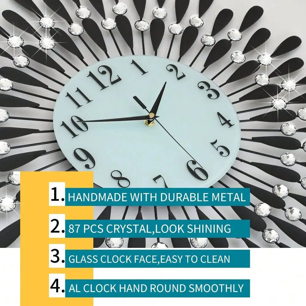 27 Inch Luxury Large Wall Clock For Living Room Decor Non-Ticking Quiet Decorative Metal Crystal Wall Clocks Modern Bling Big D