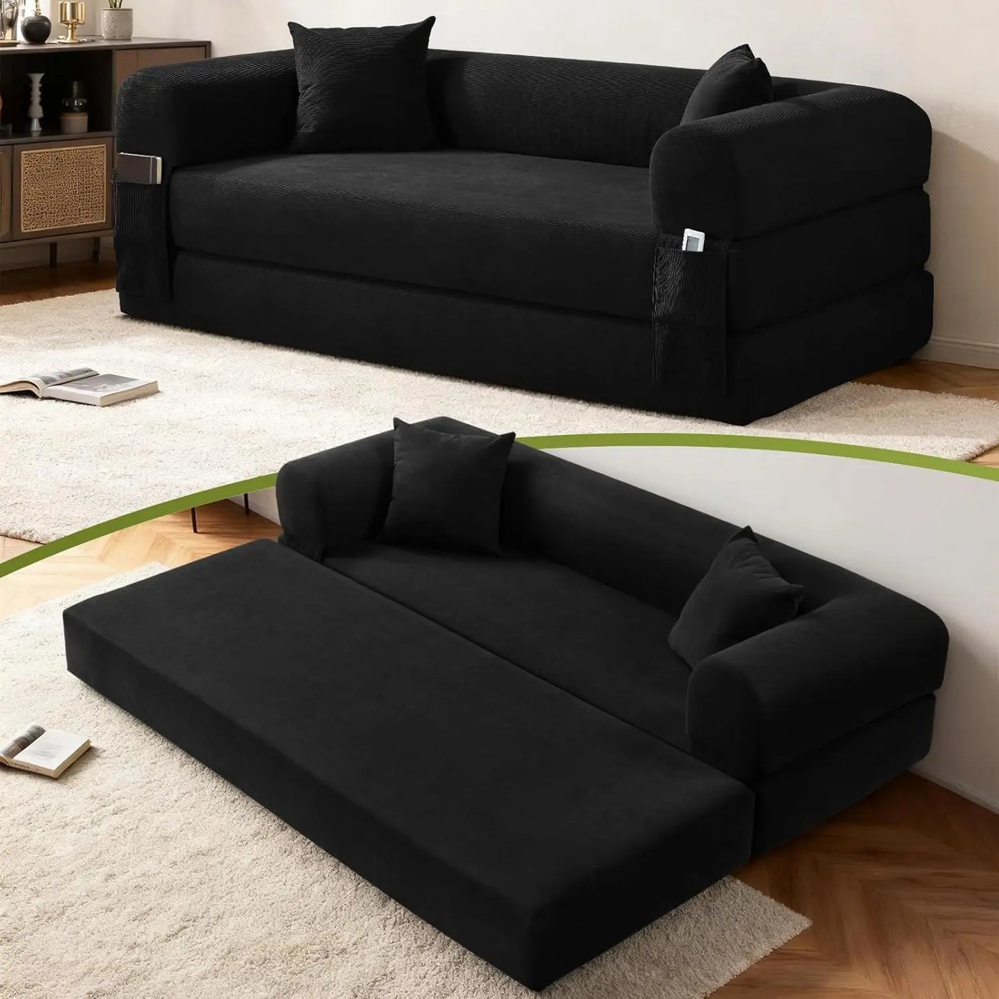 Convertible Futon Sofa Bed,80" Folding Pull Out Couch Bed with Storage,Queen Sleeper Sofa Bed,Compressed Couch, Customized