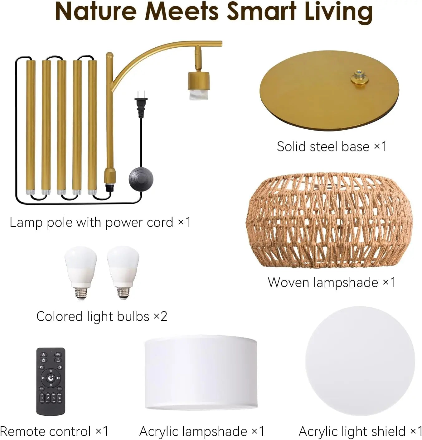 Dimmable Boho Rattan Floor Lamp, 2700K-6000K, 2-in-1 Shade, Adjustable 165-172cm