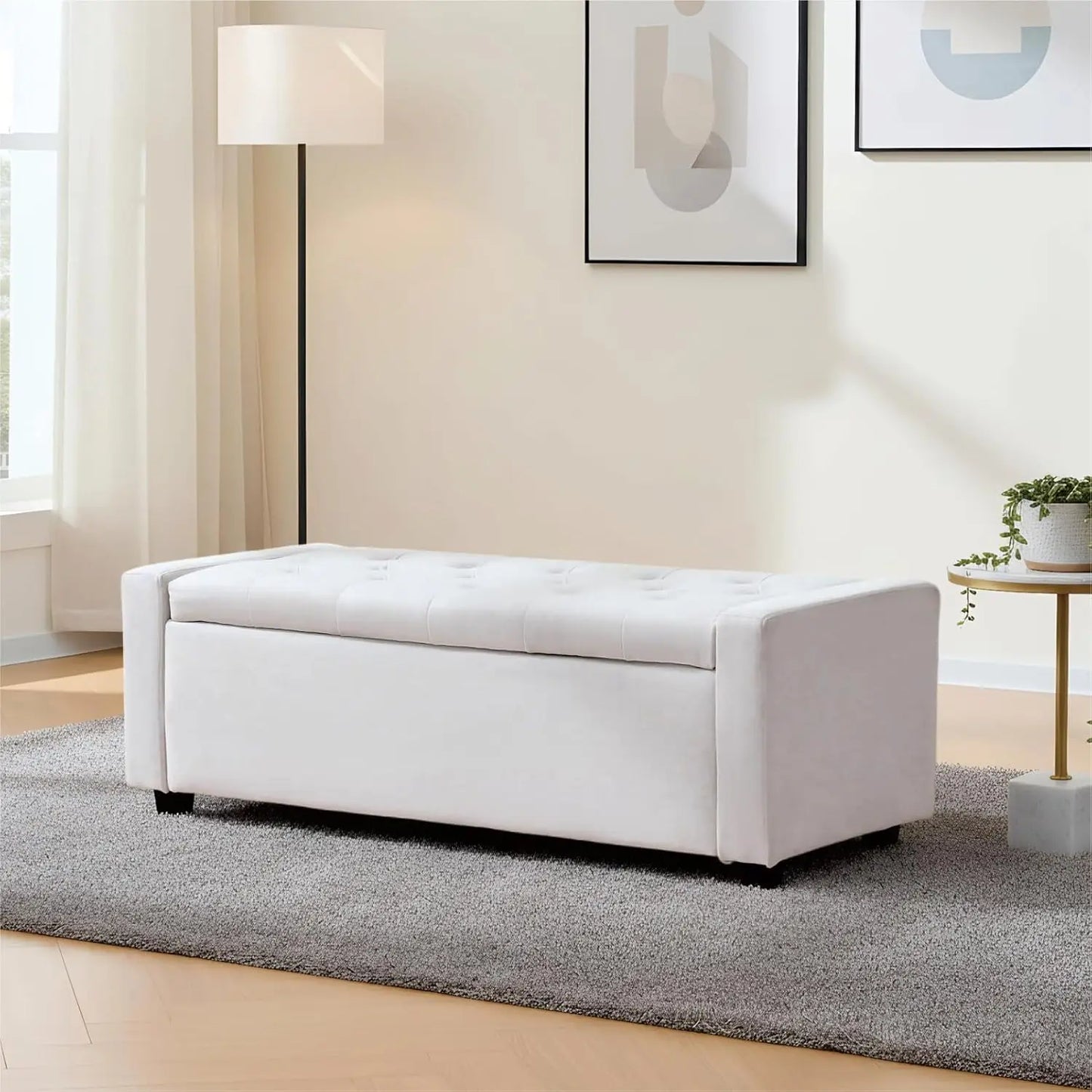 65.35" W Ottoman with Storage Bench for Bedroom End of Bed with Removable Pillows Upholstered Storage Ottoman Bench, Customized