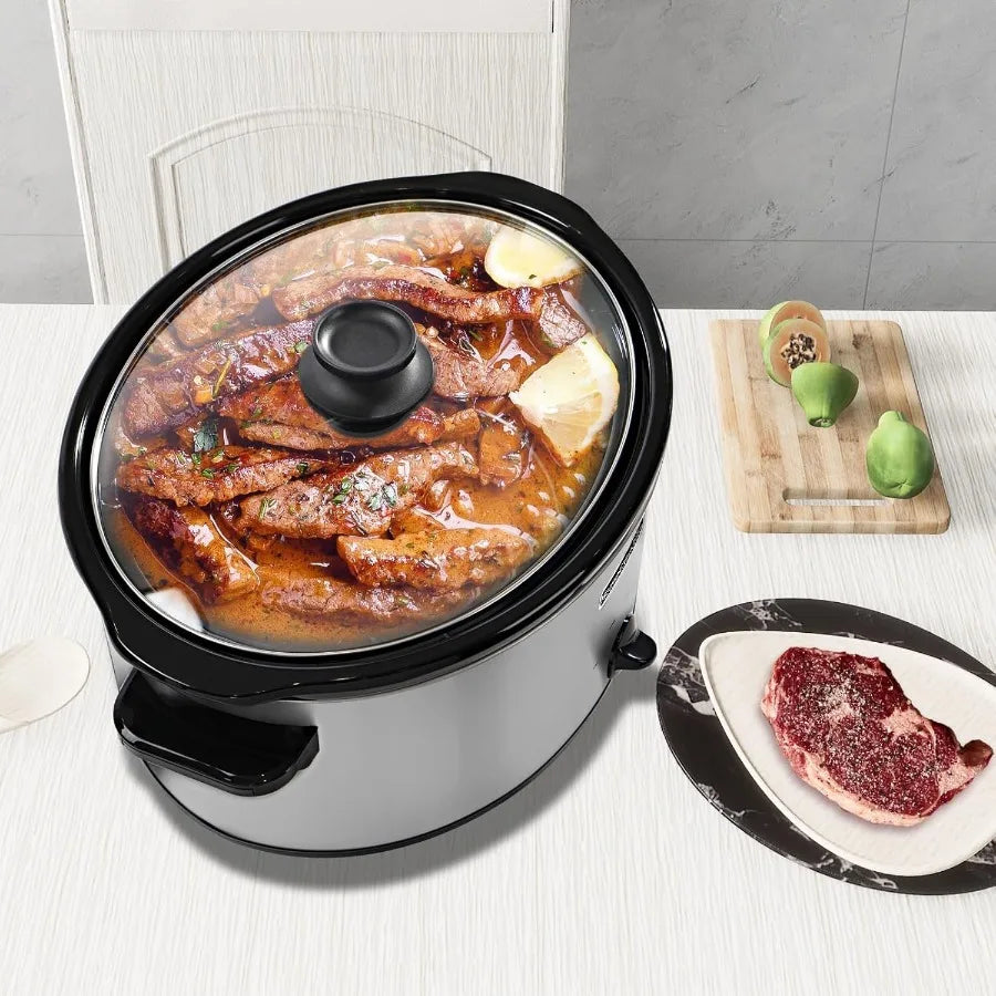 7 Quart Oval Manual Slow Cooker with Stainless Steel Construction and 3 Cooking Settings Ideal for Home Meal Preparation Extend
