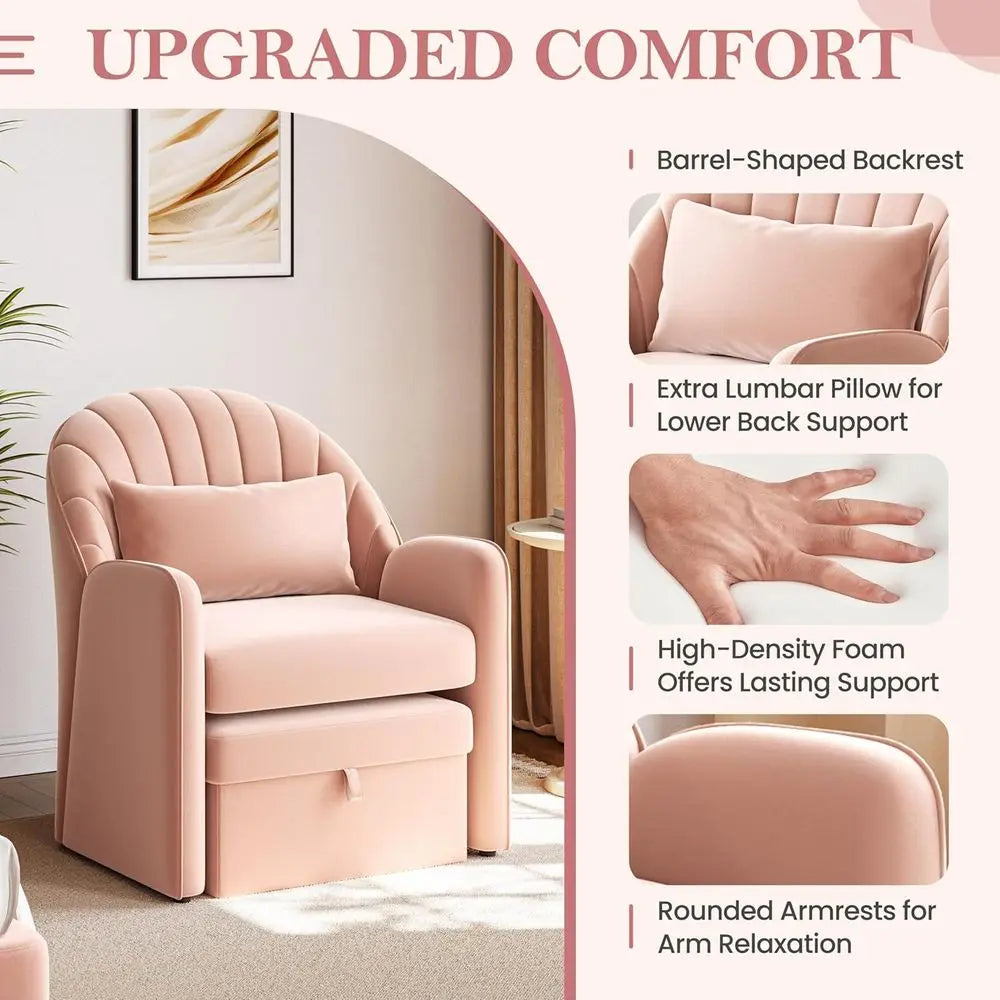 Small Barrel Accent Chair with ootrest Set o 2, Velvet ern Comy Cute Elegant Reading Chairs with Lumbar Pillow Storage Box or Li