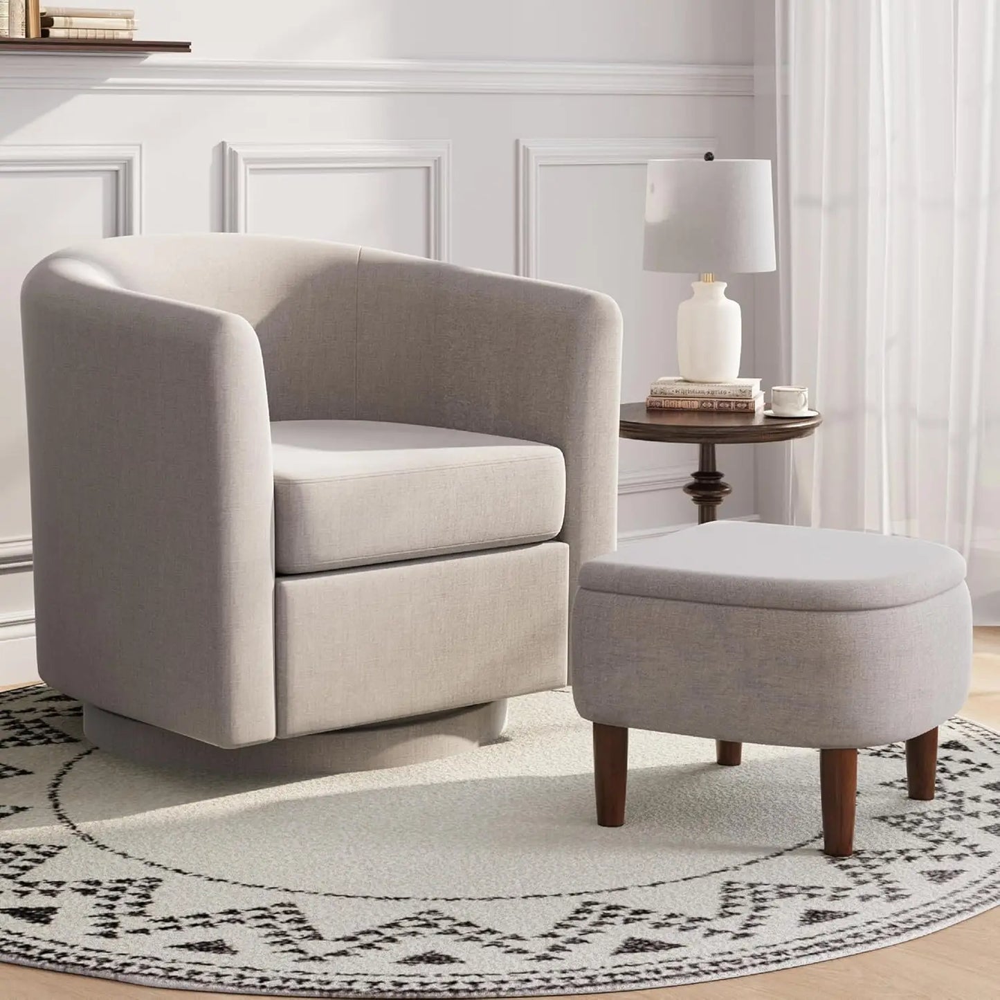 Swivel Accent Chair with Storage Ottoman, Small Modern Velvet Barrel Chair, Upholstered Armchair with Footrest for, Customized