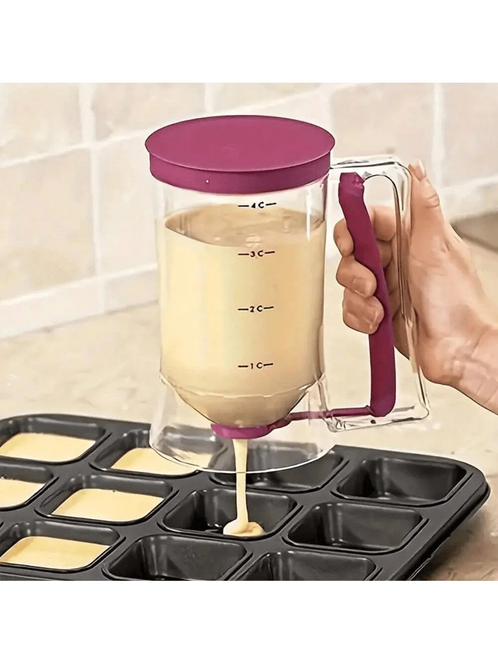 Pancake Batter Dispenser With Handle, Pancake Batter Dispenser, Pancake Batter Dispenser, Pancake Batter Dispenser, Pancake Baking Tray Mixing Dispenser, Perfect For Pancakes, Cupcakes, Waffles, Muffin Batter, Cakes, Cupcake