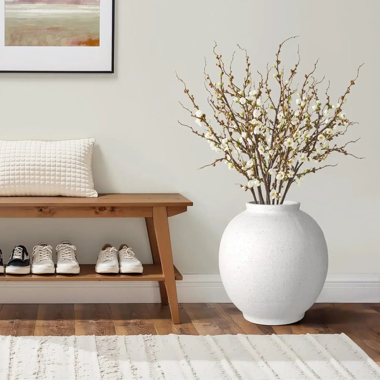 Large White Ceramic Vase 11 Inch Round Modern Tall Vase For Home Living Room Table Festive Interior Decor