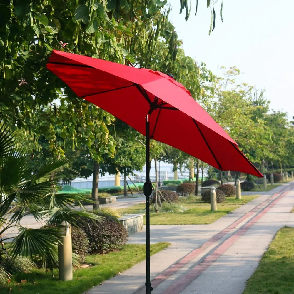9 Foot Outdoor Patio Umbrella with 8 Sturdy Ribs Red