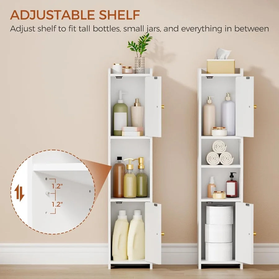 Slim Bathroom Storage Cabinet Corner Narrow Cabinet With 2 Doors And Adjustable Shelf Freestanding Small Bathroom Organ