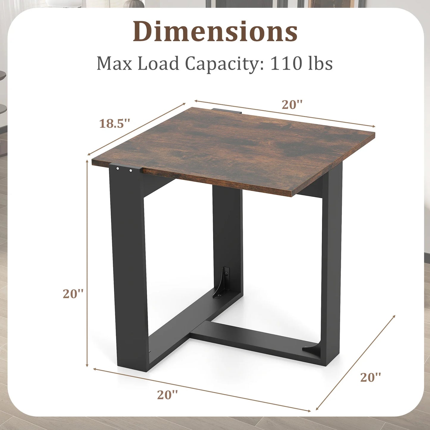 End Table, Industrial Sofa Side Table with Metal Frame for Small Space, Bedroom