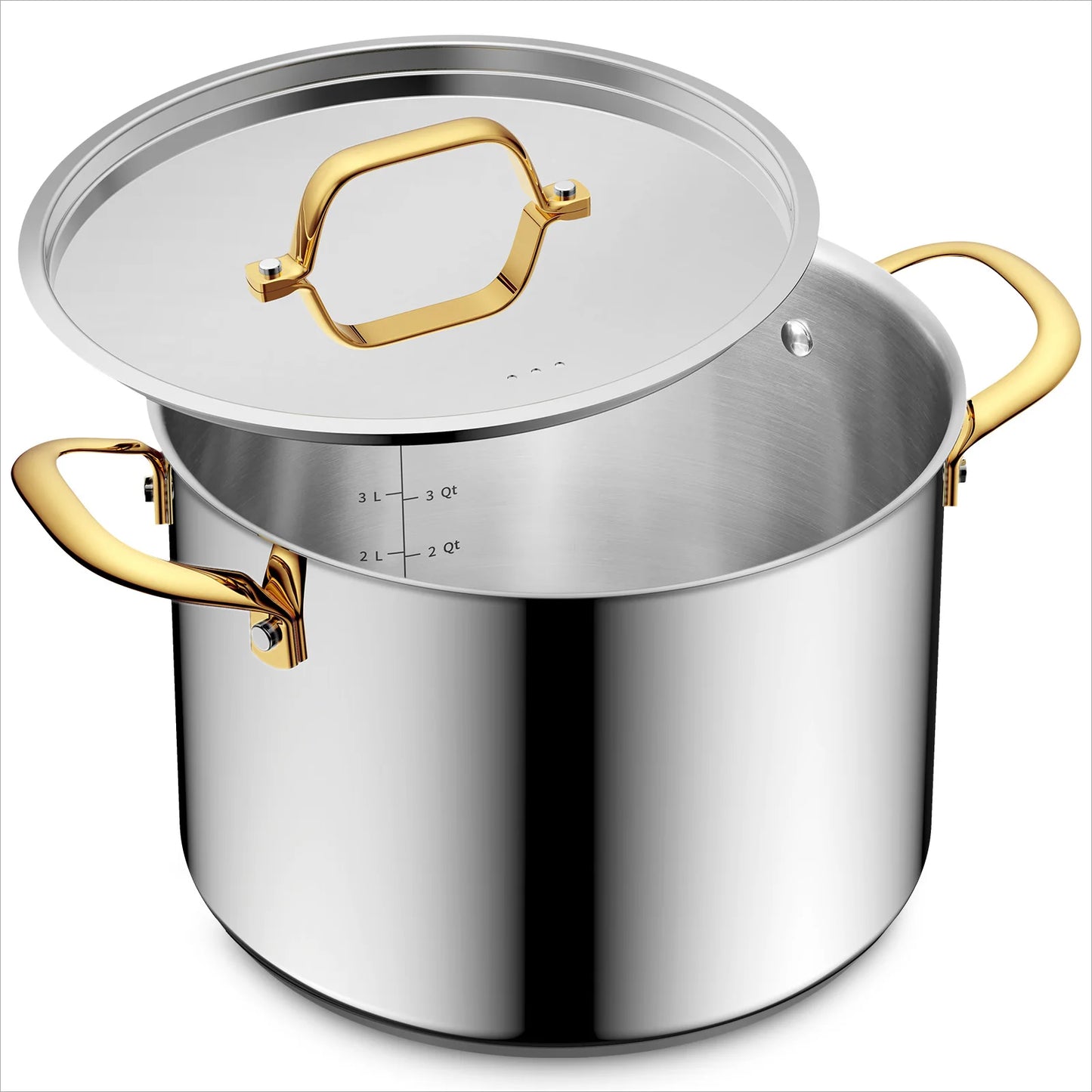 6/8/12 QT Stainless Steel Stockpot with Lid, Induction Compatible Cooking Pots, Triple-Layer Bottom for Even Heat, Pasta &