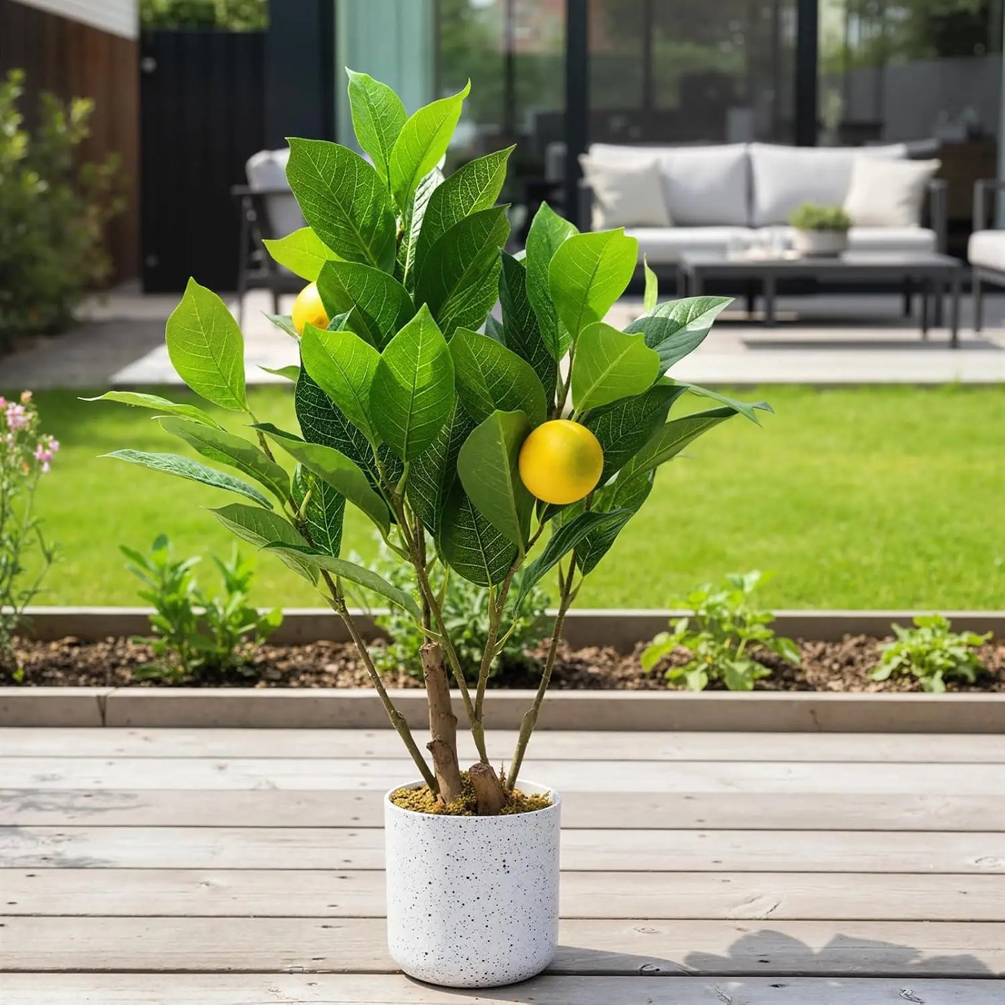 2 Pcs Artificial Lemon Tree 19.7" Fake Artificial Potted Plants Faux Lemon Tree with Pot Faux Plants Indoor for Home Kitchen