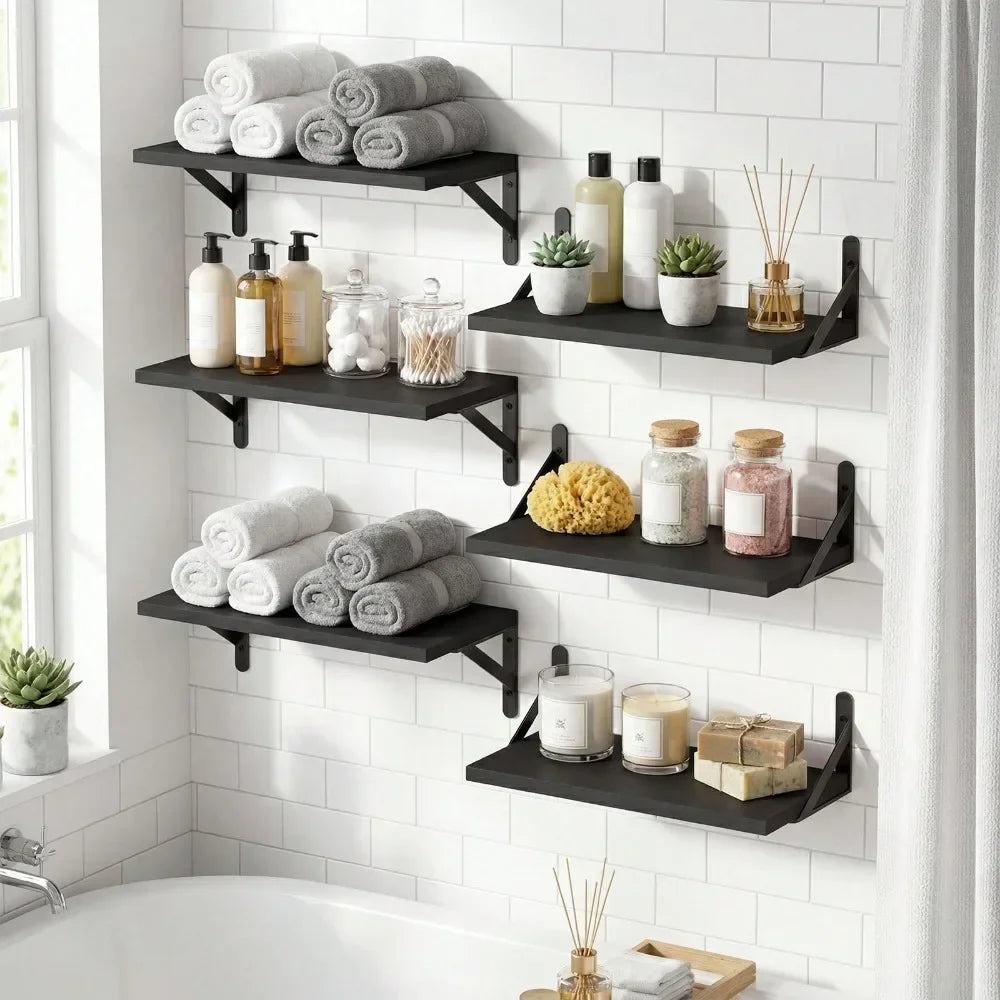 6pcs 16.5 Inch Wall Shelves Rustic Floating Shelf For Bedroom Bathroom Living Room Kitchen Storage Decor