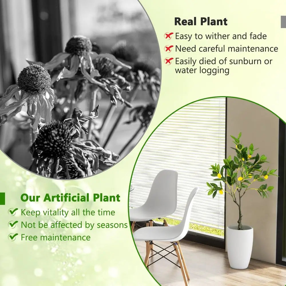 Artificial Lemon Tree, 32 Tall Fake Lemon Plant, Pre Potted Faux Lemon Tree with Cement Pot, Plastic Lemon Fruit Tree for Home