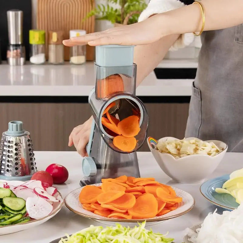 3-in-1 Hand Crank Rotary Cheese Grater with Interchangeable Blades, Non-Slip Base, Multifunctional Vegetable Slicer & Shredder for Kitchen