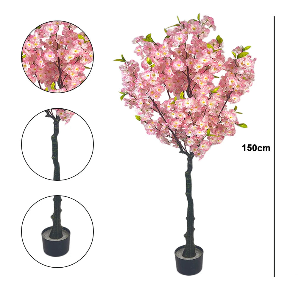 Artificial Cherry Blossom Tree 5FT Tall Potted Faux Cherry Blossom Tree In Pot Fake Cherry Blossom Tree For Home Office Decor