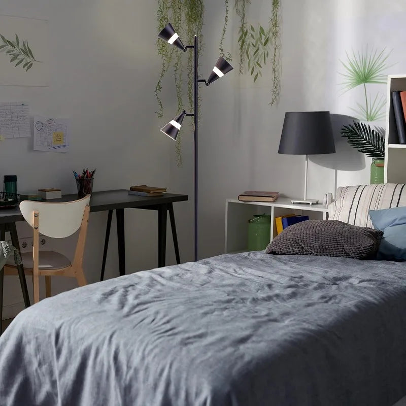 O’Bright Ash - 3-Light LED Tree Floor Lamp, Dimmable 3-Head LED, Multidirectional Standing lamp, Adjustable Multi-Shade,