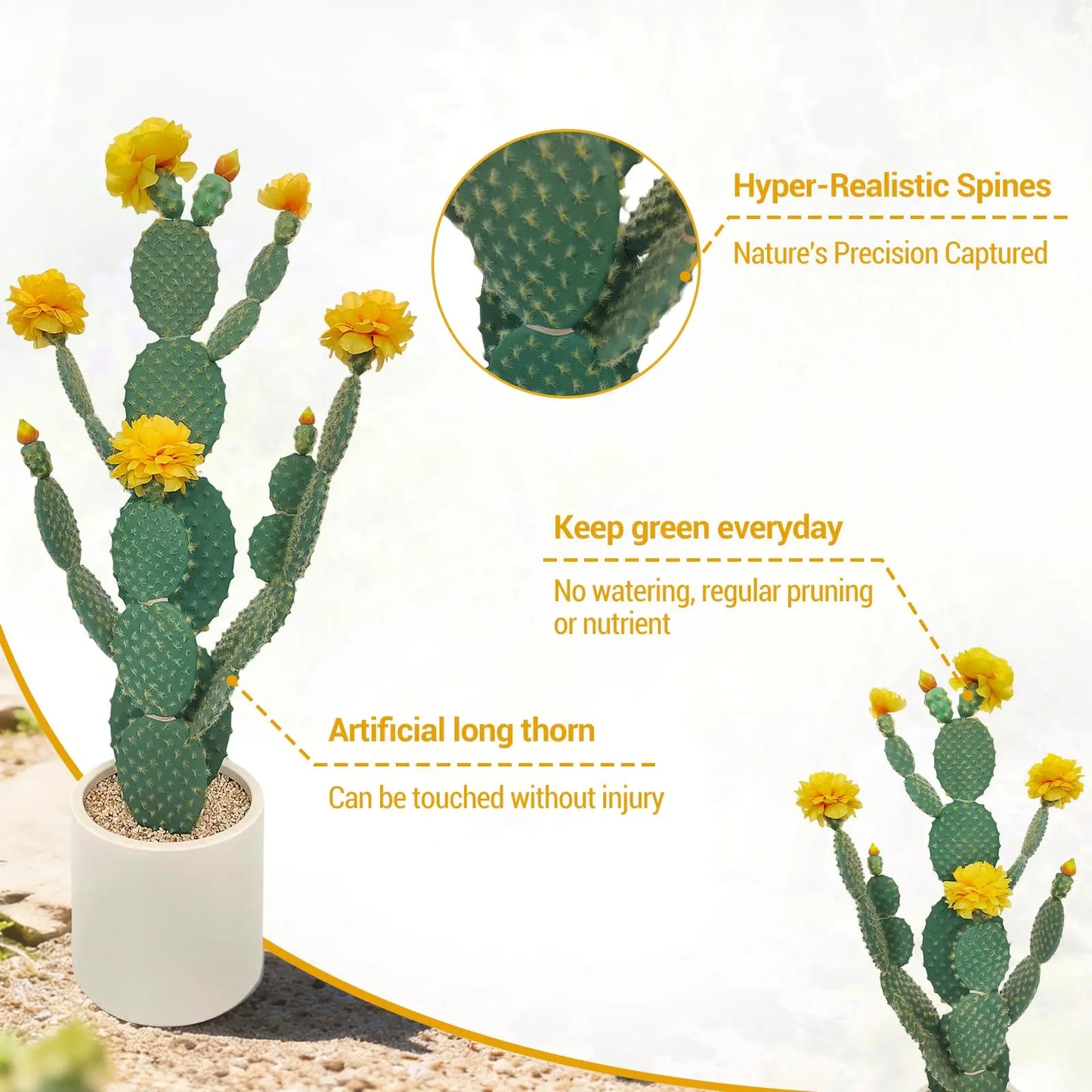 Faux Cactus Plant Artificial Cactus Plant, Realistic Texture Tall Fake Plant, Faux Desert Cacti Potted Plant with Planter