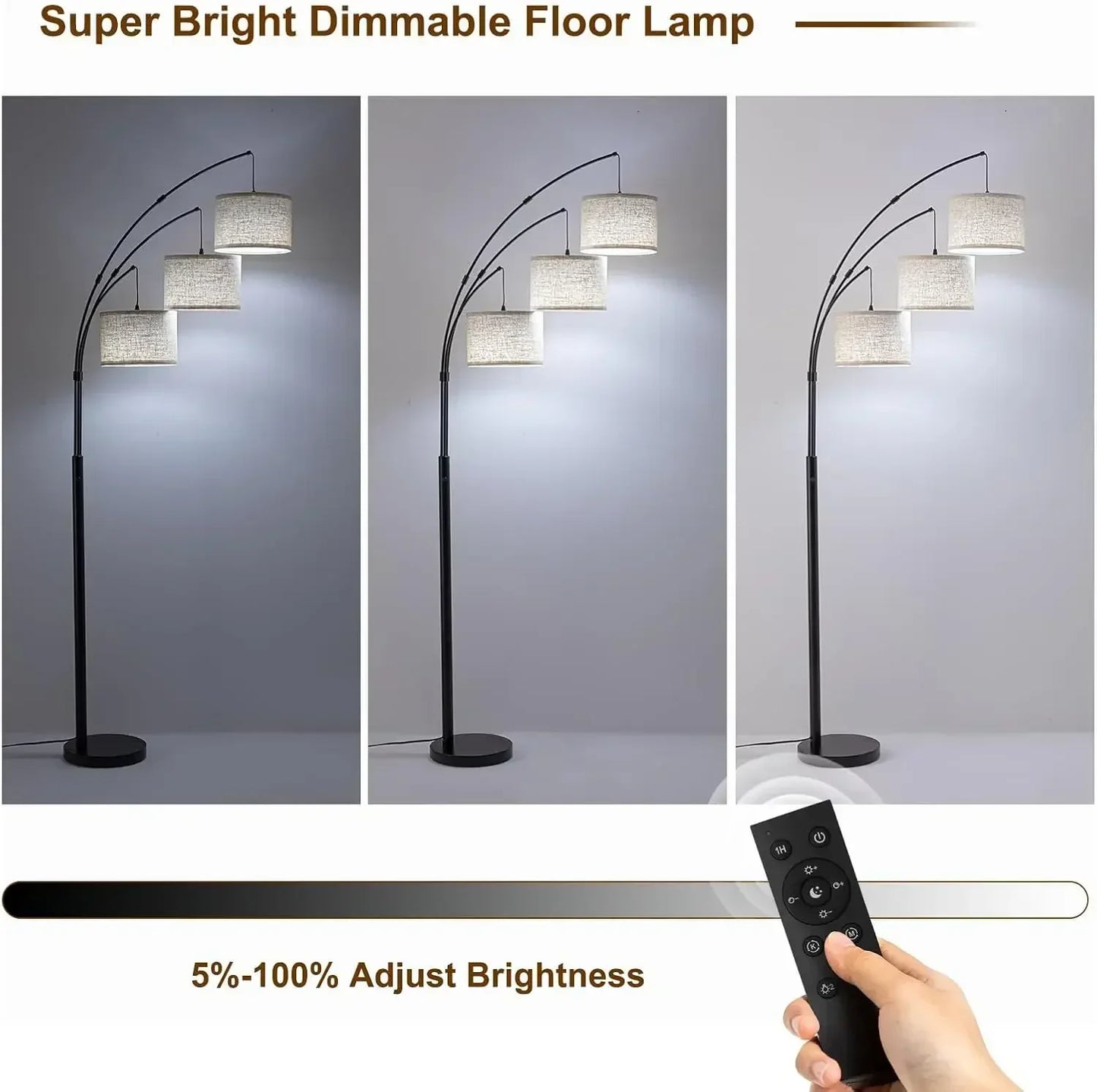 Arc Floor Lamp, 3 Light Floor Lamp with Remote, 2400LM Super Bright Tall Standing Lamp with 3 Color Temps & Dimmable, 80" Mid Ce