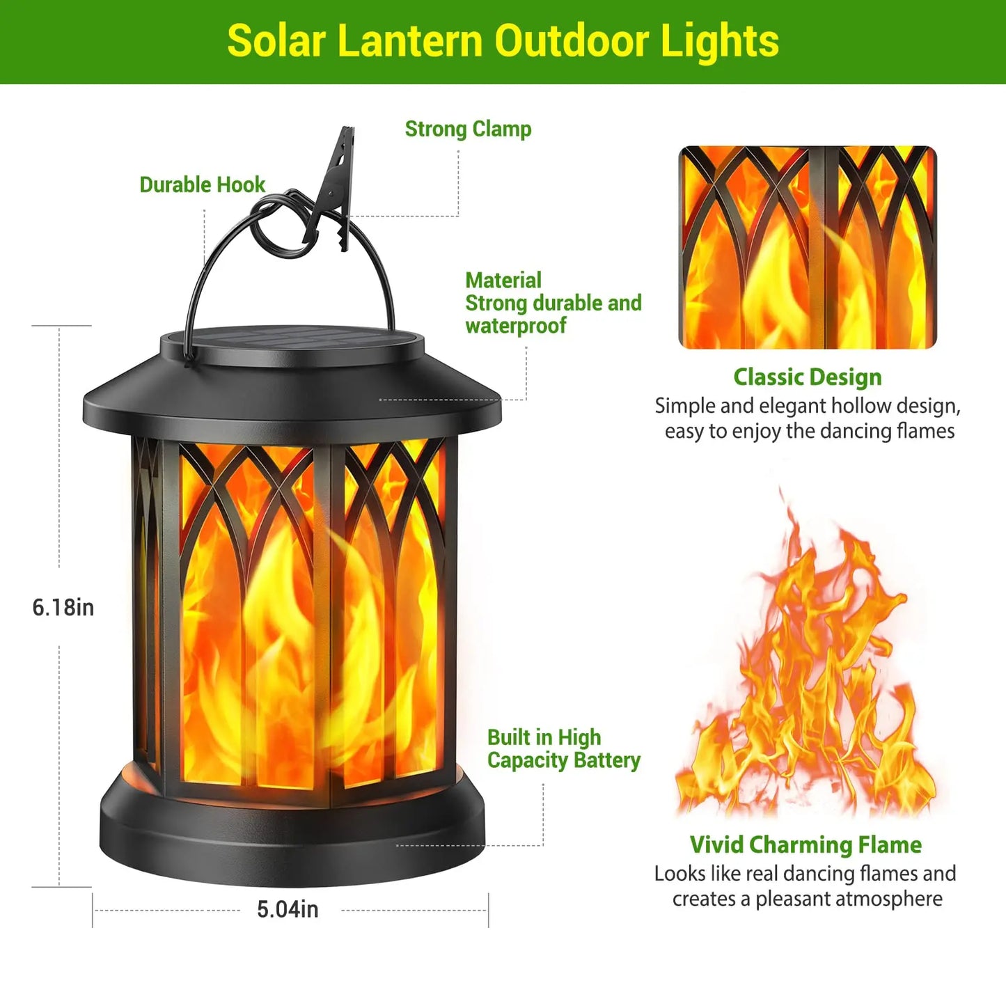 4 Pack Solar Lantern Outdoor Lights, Upgraded Flickering Flame Solar Lanterns Lights Outdoor Waterproof, Hanging Lantern Decorat
