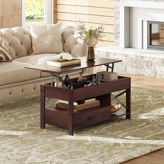 GALAXHERO Lift Top Coffee Table with Hidden Compartment Storage Drawers and Storage Shelf for Living Room Reception Room
