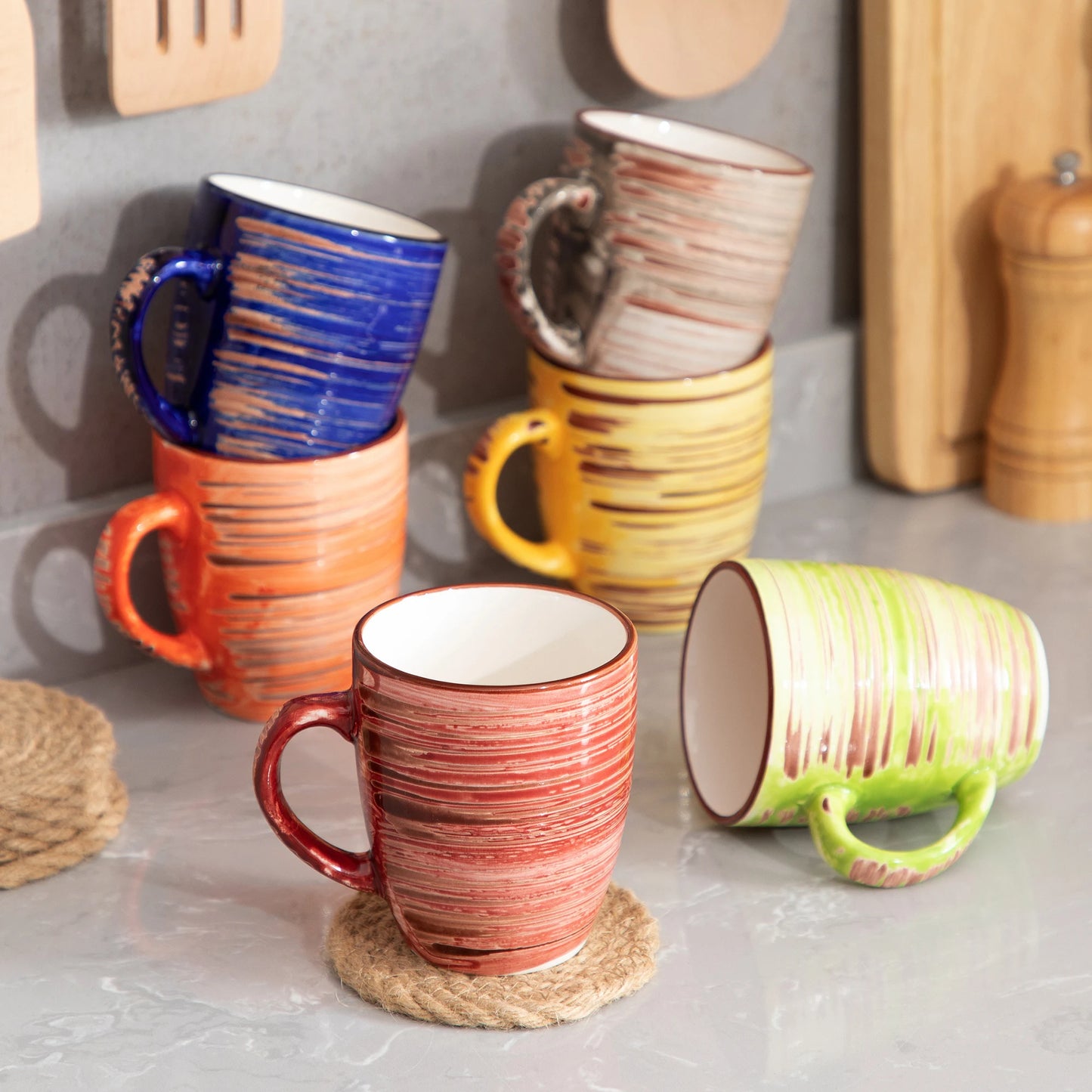 Vancasso ALBERO 6/12 Piece Vintage Coffee Cup Set in Shabby Chic Design Milk Mug Service for 6 people