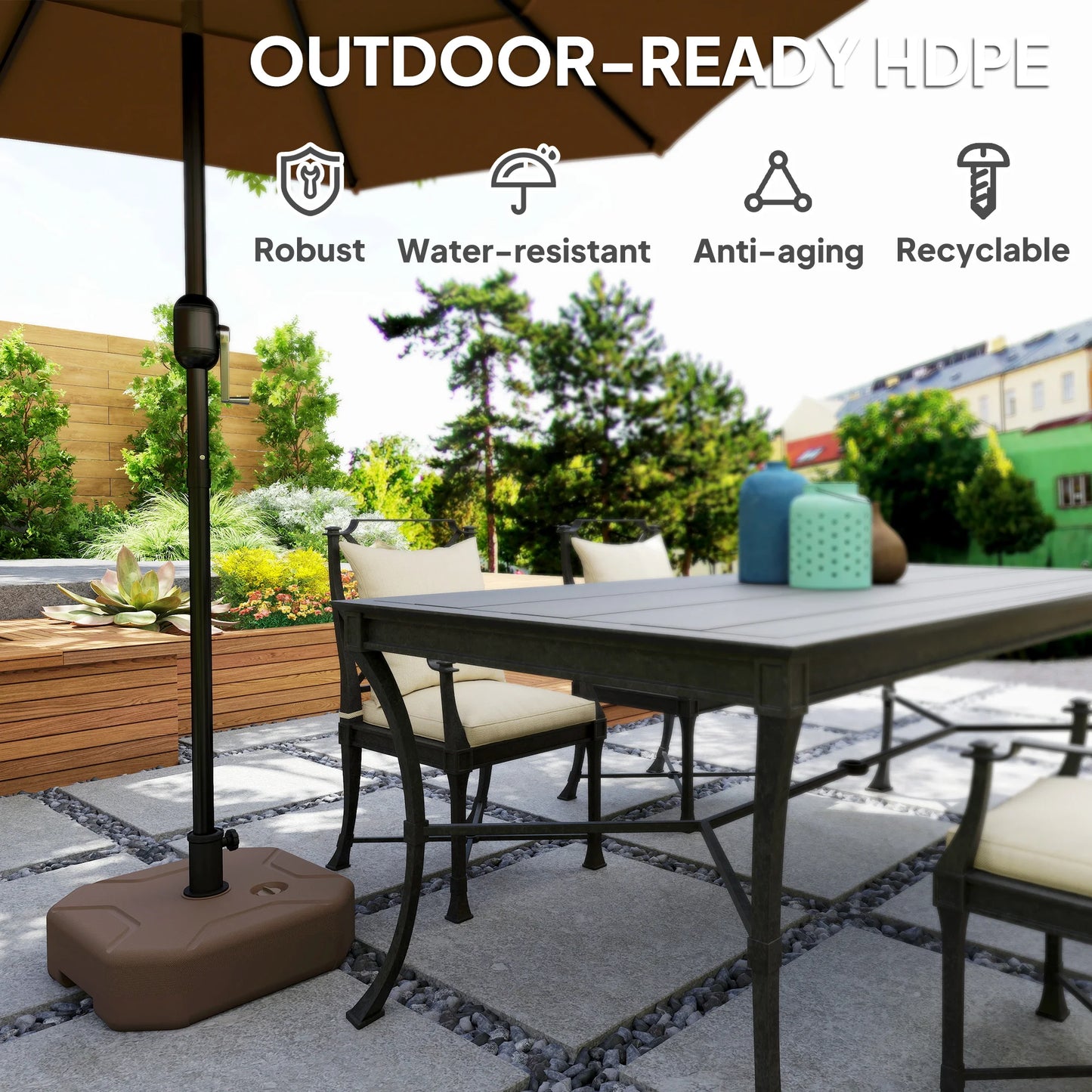 Heavy Duty Outdoor Umbrella Stand Base, Sand/Water Filled Umbrella Base, Brown