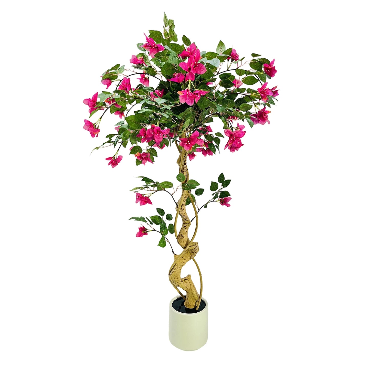 120cm Artificial Bougainvillea Tree, Red in White Pot, Realistic Artificial Flowers for Indoor and Outdoor Use, Large Artificial