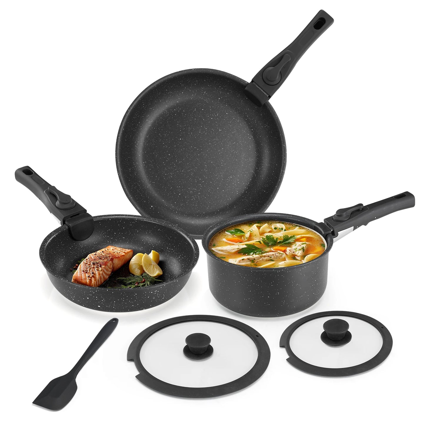 12 Pcs Pots and Pans Set Nonstick Kitchen Cookware Set Induction Cooking Sets Detachable Handle For Kitchen Dining