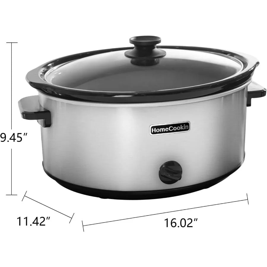 7 Quart Oval Manual Slow Cooker with Stainless Steel Construction and 3 Cooking Settings Ideal for Home Meal Preparation Extend