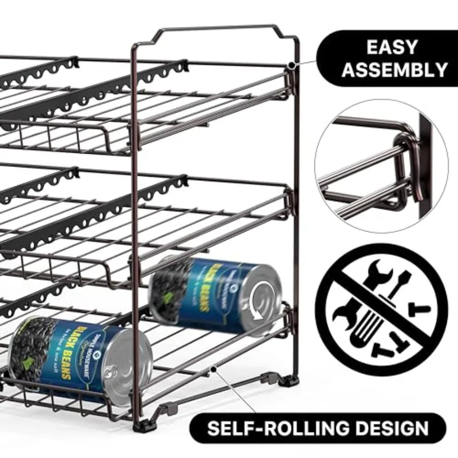 Stackable Can Organizer Rack for Pantry/Cabinet 11.5" D x 17" W x 13.75" H Holds 36 Cans 3-Tier Can Food Storage Dispenser Bron