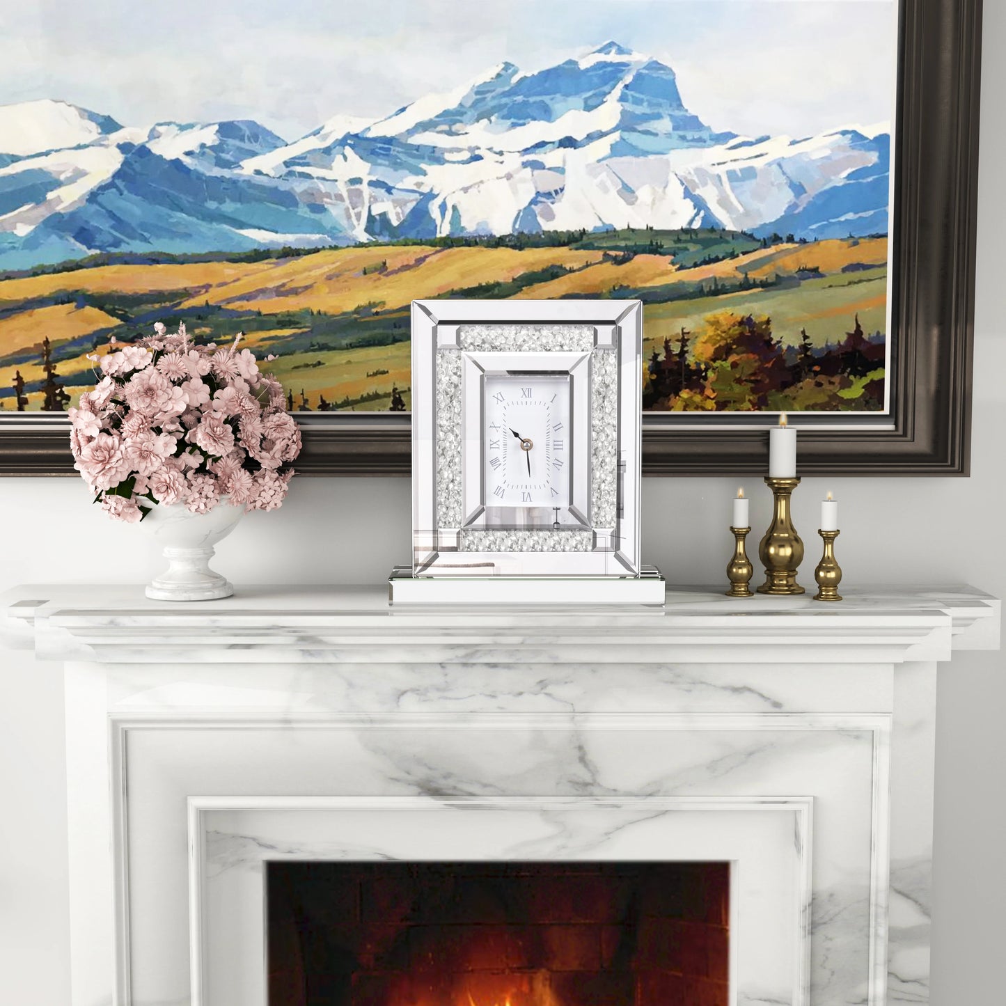 Large Desk Clock Wall Clock Crushed Diamond Mirrored Clock Table Top Decorative Clock for Home Decoration