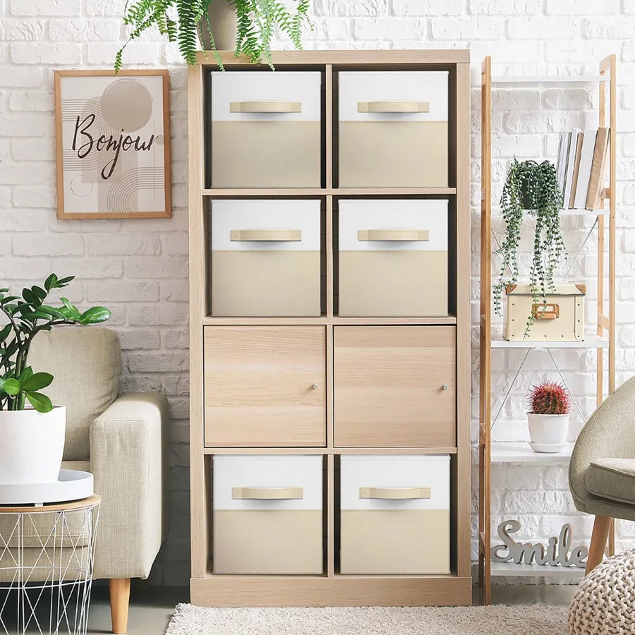 11 Foldable Storage Cubes 6-Pack Beige White Fabric Bins for Closet Shelves Cubby Organizer Collapsible Cloth Baskets Home Orga