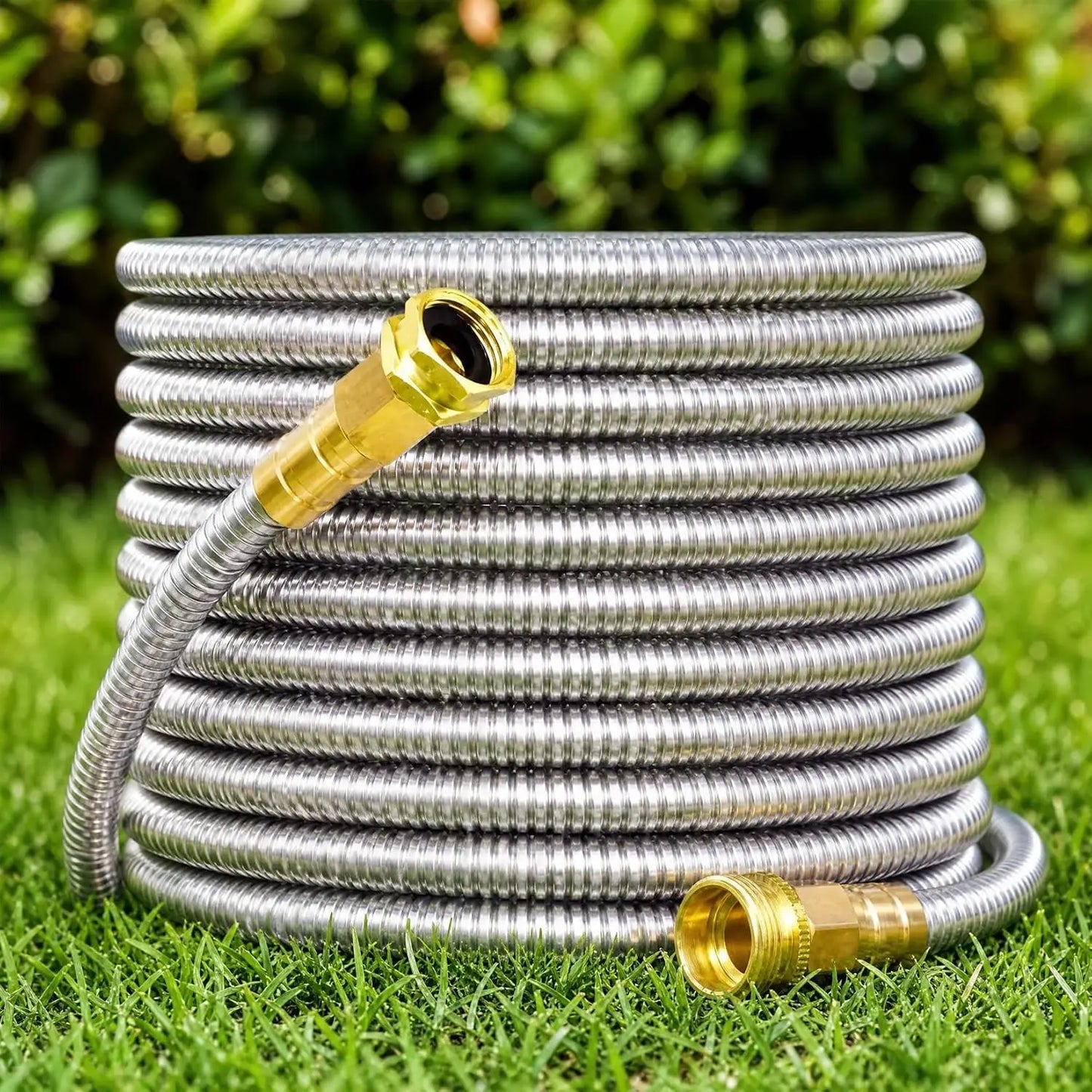 Heavy Duty Stainless Steel Garden Hose With Brass Nozzle, Kink Proof Flexible Metal Water Hose, 25/50/75/100FT
