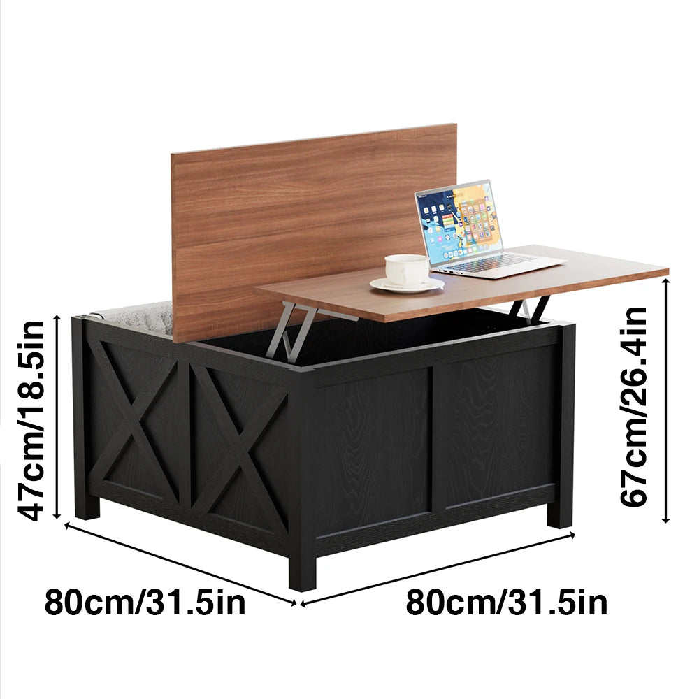 Lift Top Coffee Table with Storage Farmhouse Coffee Table for Living Room Wood Rustic 31.5" Square Storage Cabinet Center Table