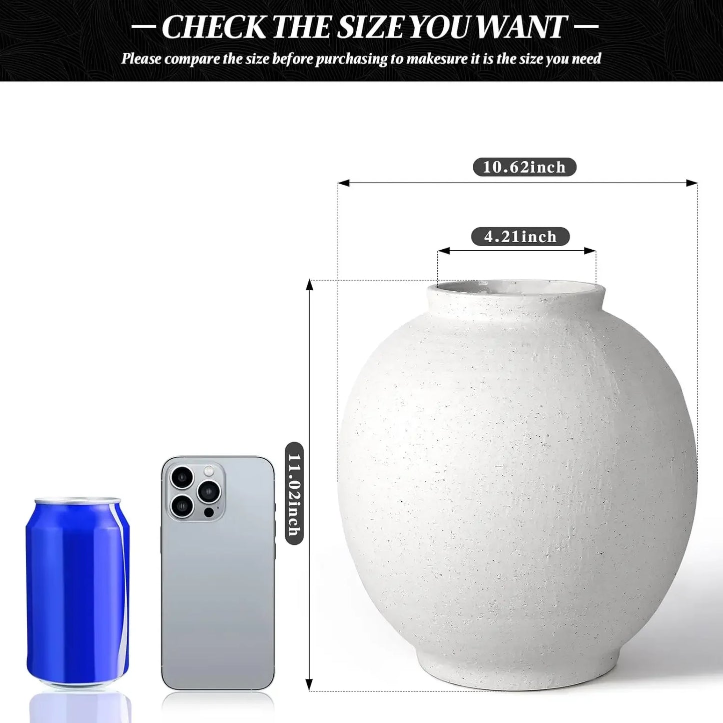 Large White Ceramic Vase 11 Inch Round Modern Tall Vase For Home Living Room Table Festive Interior Decor