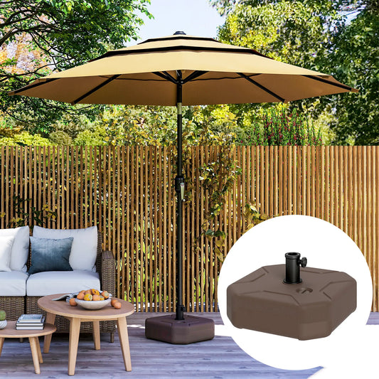 Heavy Duty Outdoor Umbrella Stand Base, Sand/Water Filled Umbrella Base, Brown