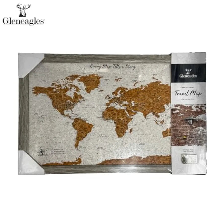 World Map Pin Board Travel Map Frame Framed Pinboard Cork Wooden Design 70 Push Pins Included 14.2'' x 21.2'' Personalised Home