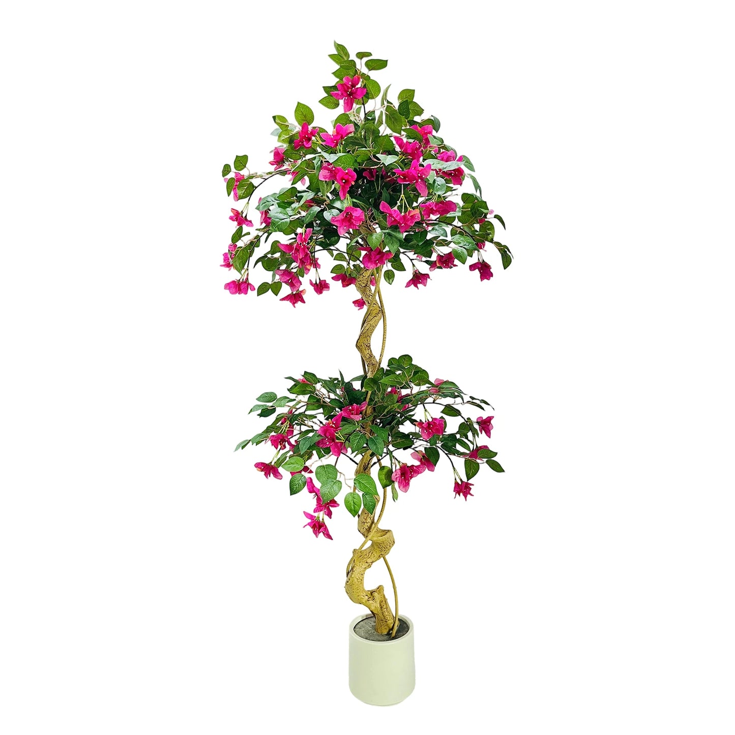 120cm Artificial Bougainvillea Tree, Red in White Pot, Realistic Artificial Flowers for Indoor and Outdoor Use, Large Artificial