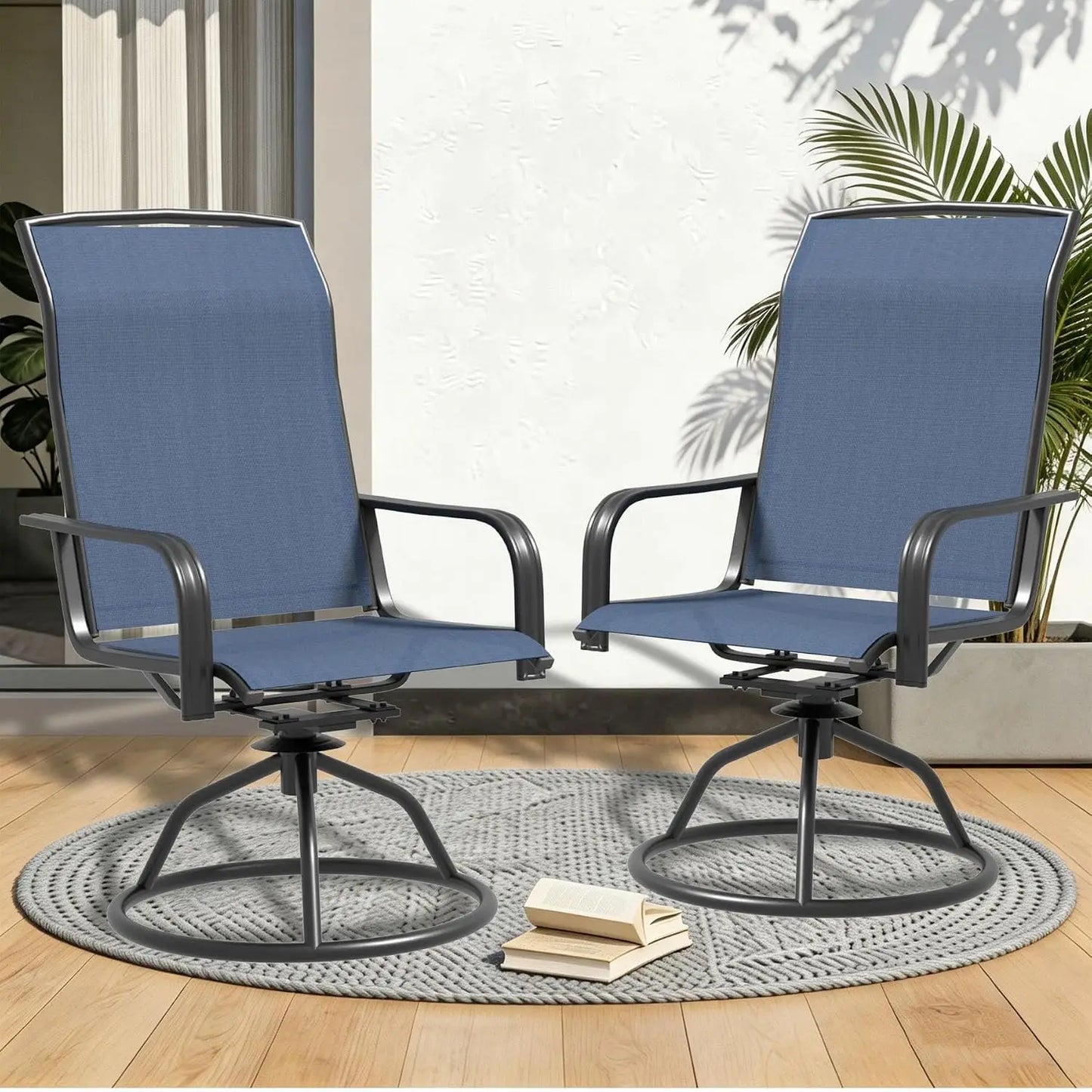 Patio Swivel Chair Set of 2, Outdoor Swivel Rocker Dining Chairs Set of 2, High Back Swivel Dining Chairs，