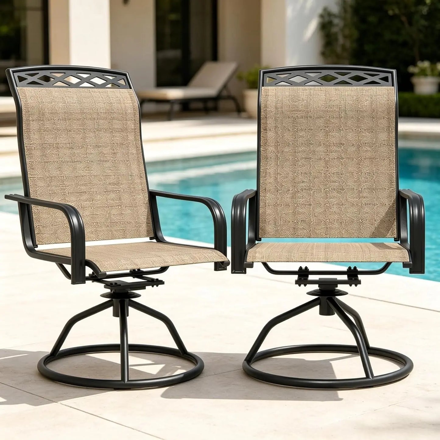 Patio Swivel Chair Set of 2, Outdoor Swivel Rocker Dining Chairs Set of 2, High Back Swivel Dining Chairs，