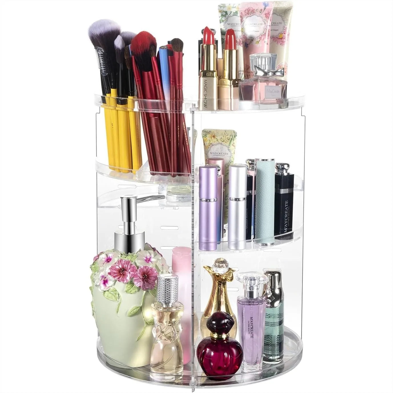 360 Rotating Makeup Organizer for Countertop, Spinning Cosmetic Holder with Adjustable Storage for Bedroom Vanity